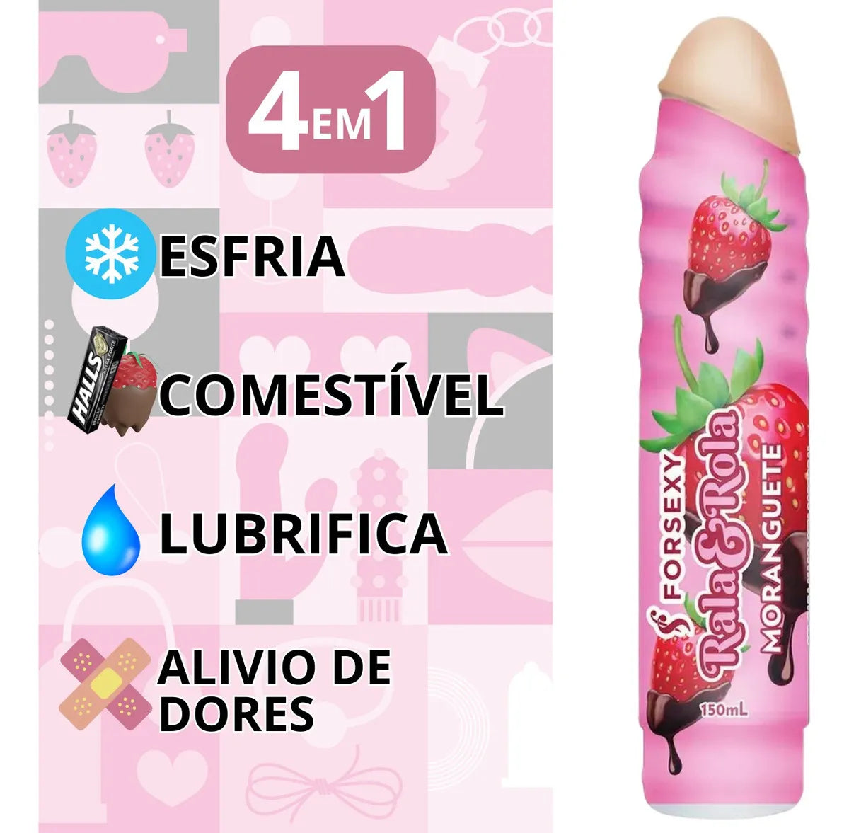 "Rala & Rola" Dildo Con Lubricante Sabor Fresas Con Champagne (150 ml).